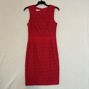 Maggy London Red Sheath Dress Star Floral Lace Overlay Lined Size 4